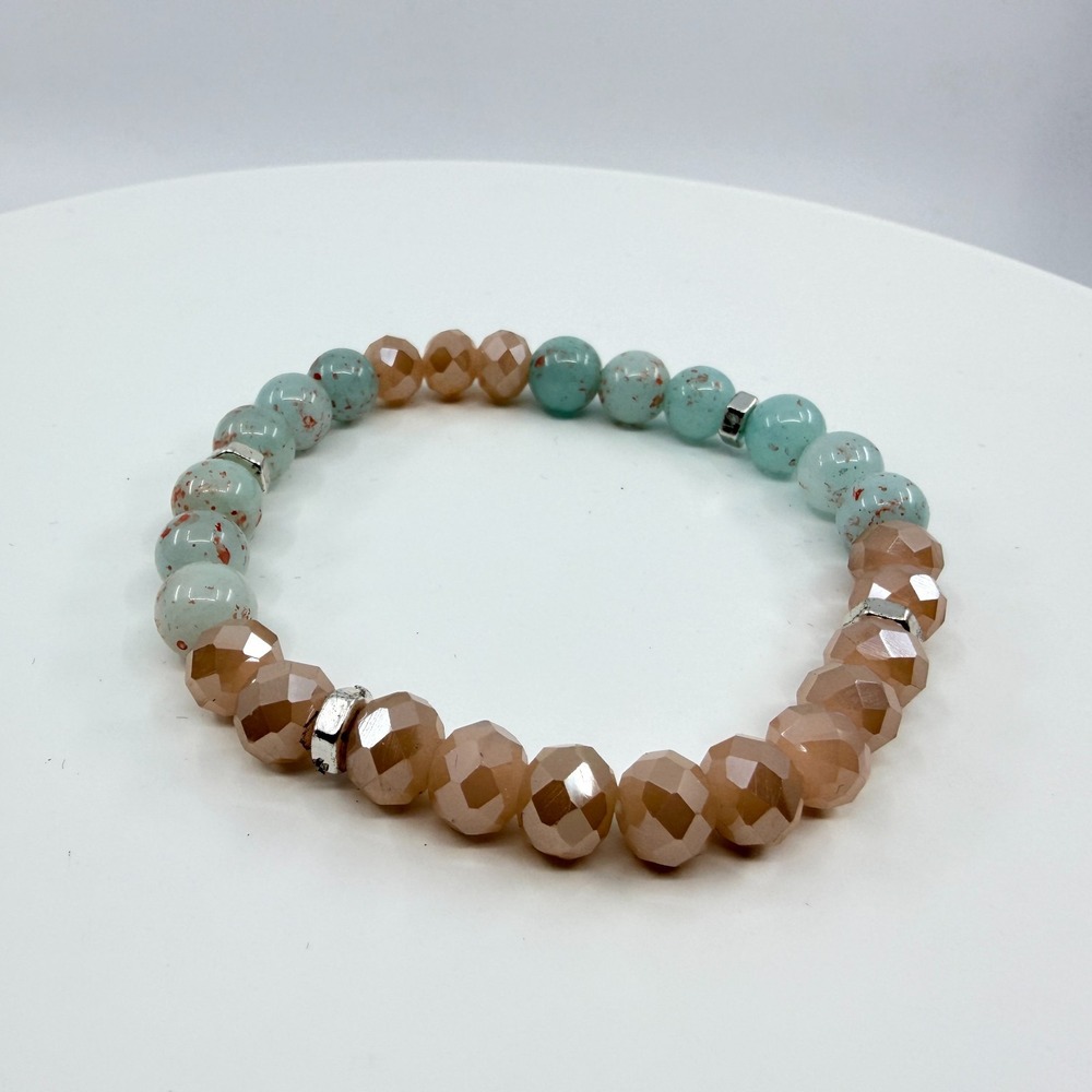 Vintage Y2K Mint Green Speckled Beaded Stretch Bracelet Boho Coastal Style